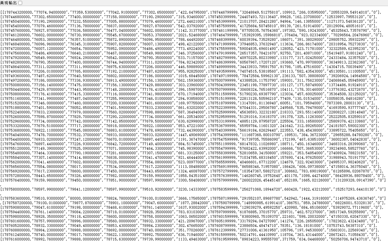 Binance නිල Data API හි BTCUSDT 1H closed klines 96ක raw JSON webpage screenshot එක; fixed RSI14 seed සහ divergence pivots නැවත ගණනය කිරීමට භාවිතා කරයි